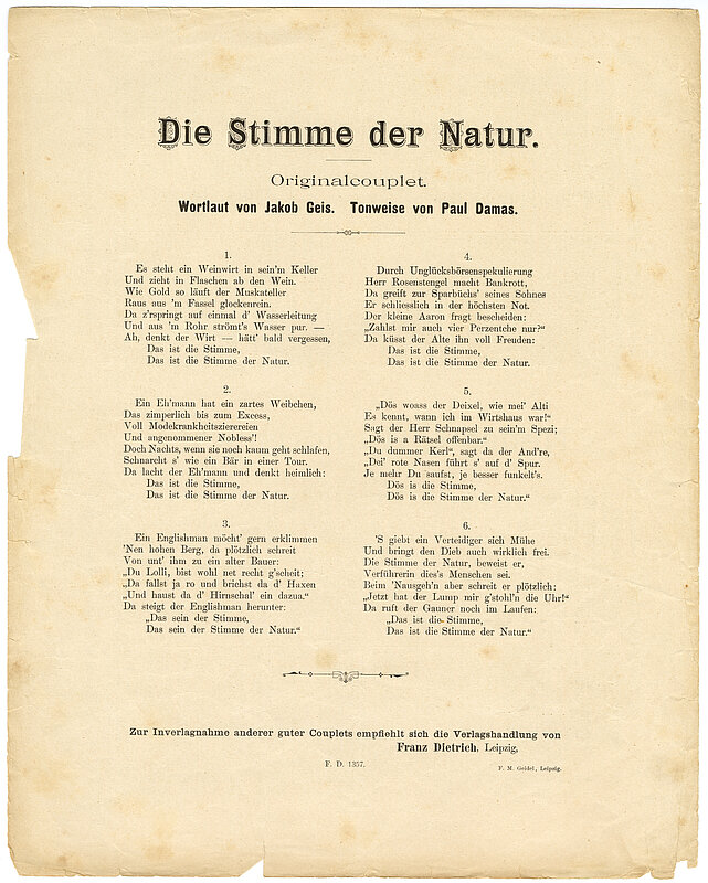 Jakob Geis, Liedheft, Münchner Original Couplets: Papa Geis Nr. 7, Das ist die Stimme der Natur