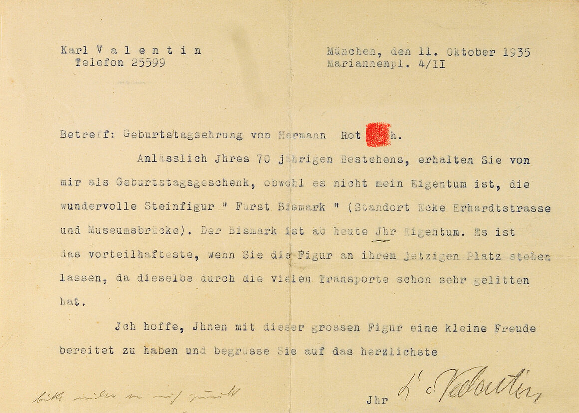 Karl Valentin, Karl Valentin, Brief an den Schriftsteller Hermann Roth zum 70. Geburtstag, 1935