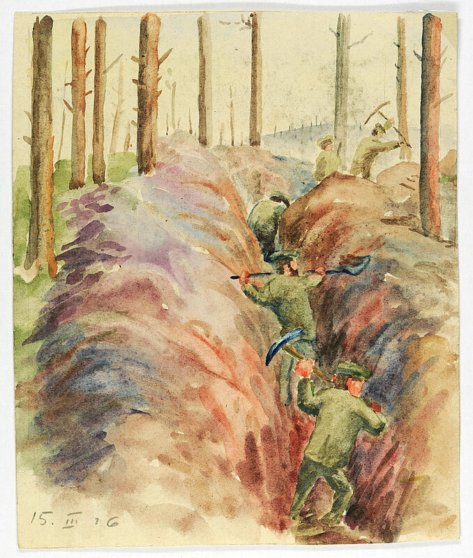 Ludwig Greiner, Aquarell, Kriegsalbum Frankreich (blau), 1914