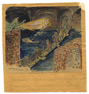 Ludwig Greiner, Greiner Aquarelle zu Valentins Panoptikum, Henkersbrücke, 1934