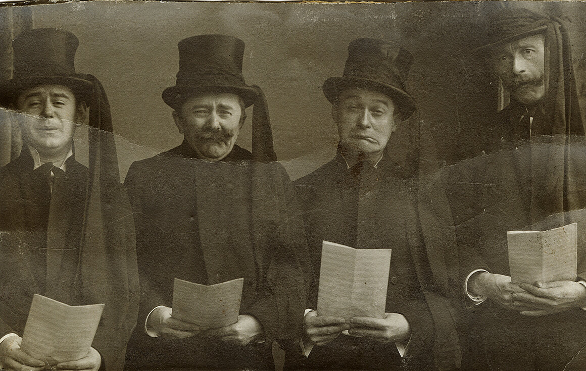 Max Neumayer Quartett. von links: Weiß Ferdl, Max Neumayer, Max Koch, Jobst, um 1900