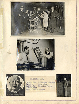 Ludwig Greiner, Album Greiner, Seite 23, die Mitarbeiter Valentins beim Bau des Panoptikums, um 1950