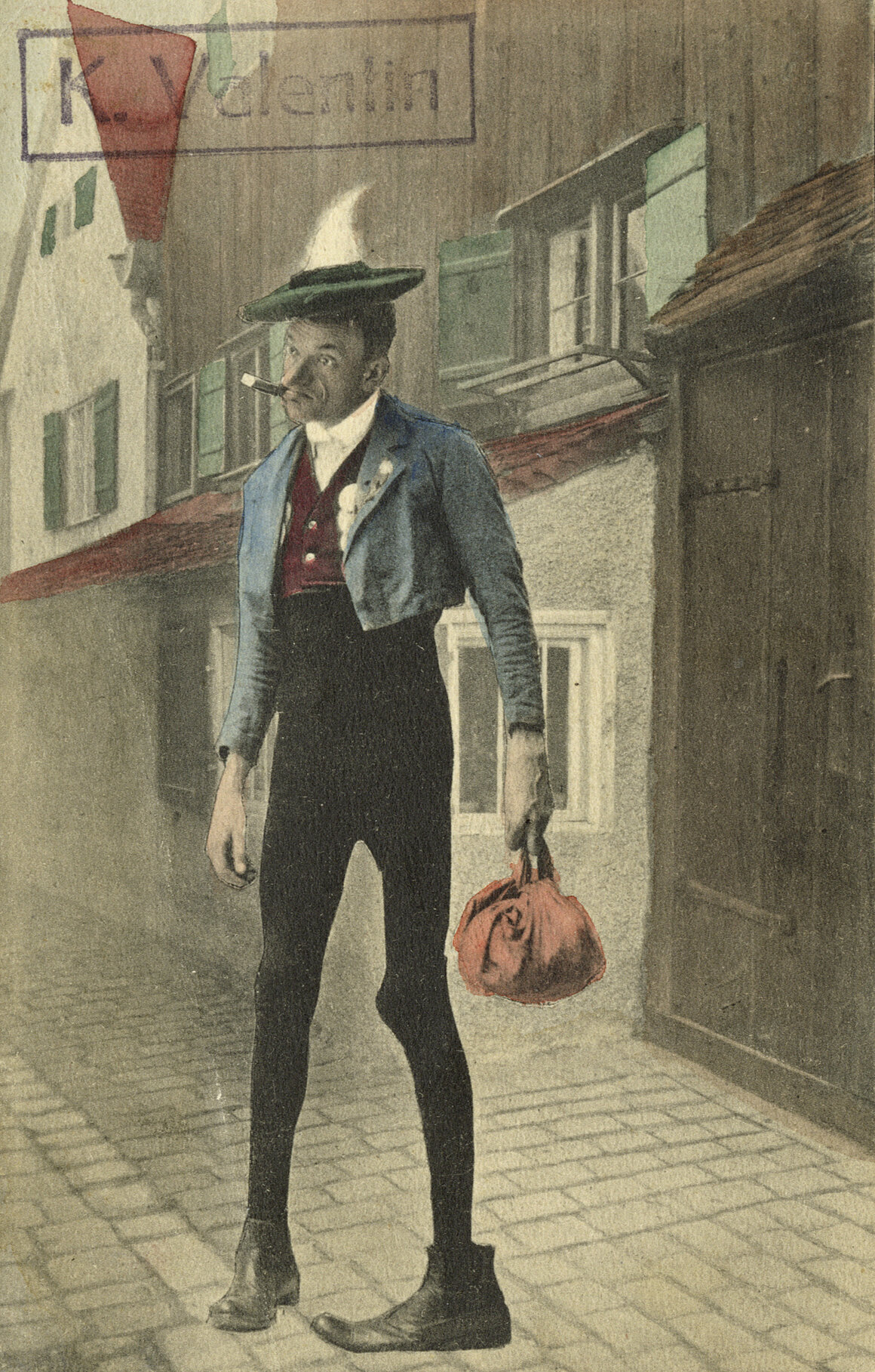 Valentin mit Beutel und Zigarre, um 1910