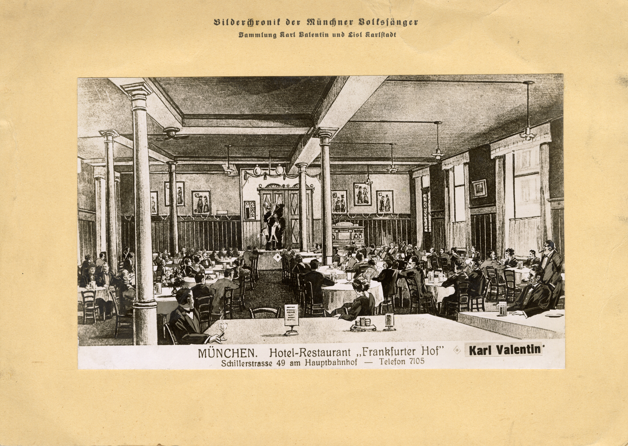 Karl Valentin in seiner Rolle als Schwerer Reiter im Frankfurter Hof, 1911