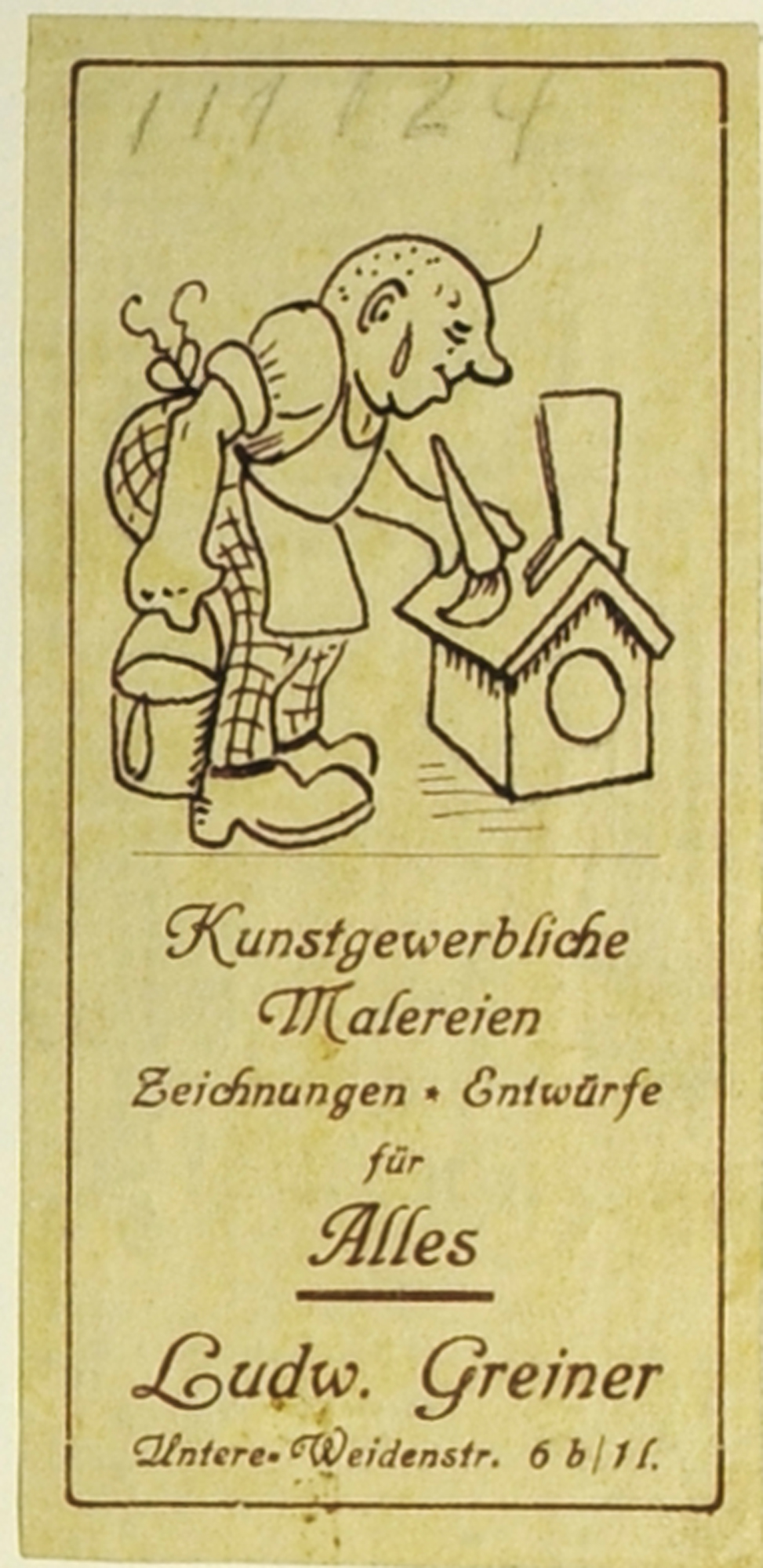 Ludwig Greiner, Handzettel, kunstgewerbliche Malerei